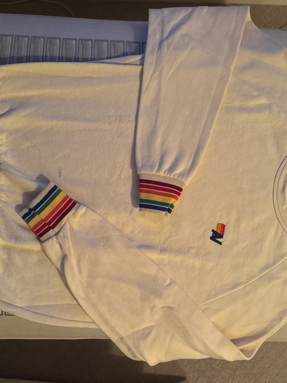 Aviator Nation White Kids Long-Sleeve Sweatshirt with Rainbow Cuff Detail